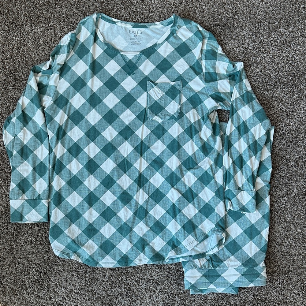 Lates by Kate Jam Pants Set Bistro Green Checkered; XL